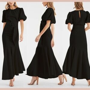 NWT Sachin & Babi [ 4 ] Camila Belted Mermaid Crepe Midi Dress in Black J2123